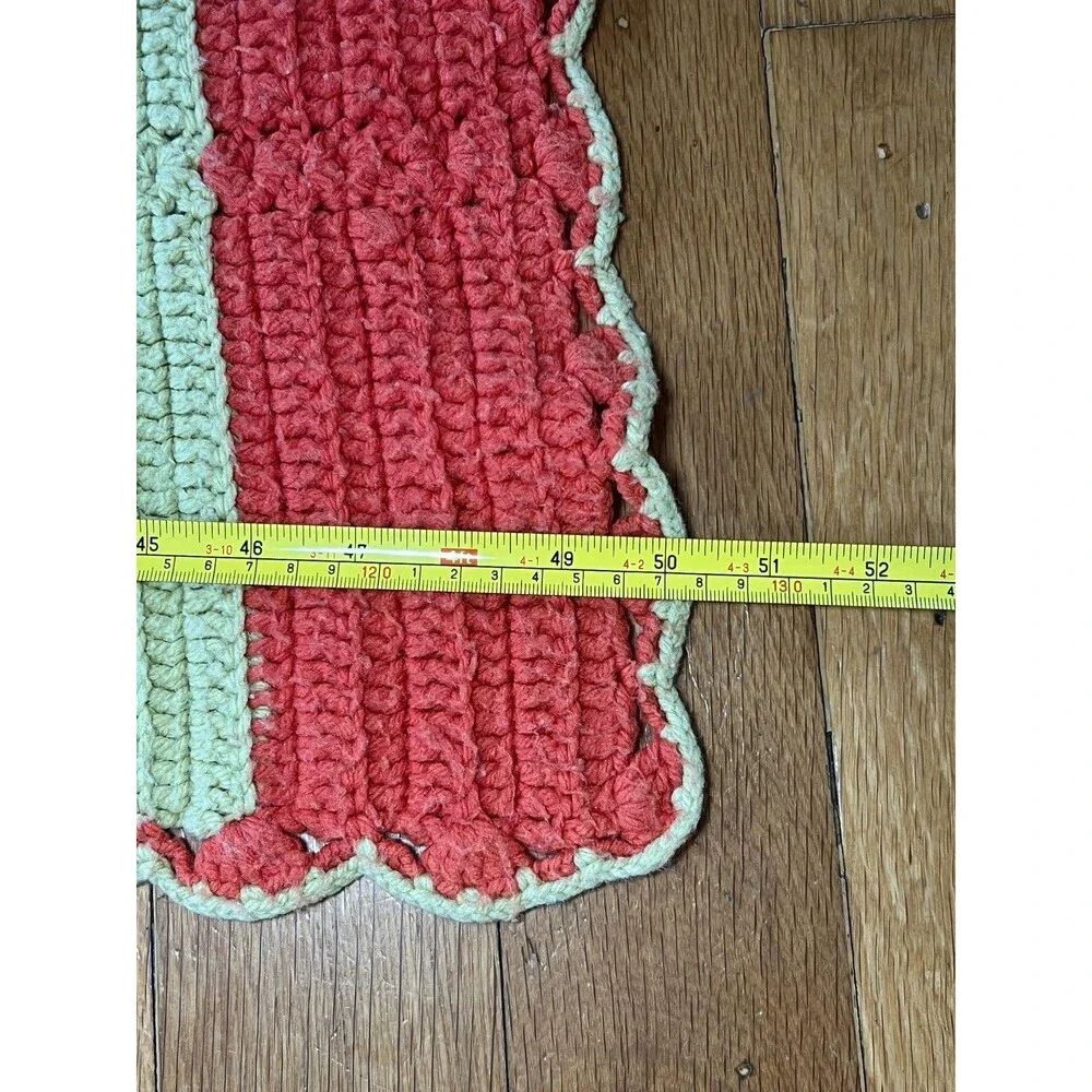 Handmade Crochet Striped Afghan Blanket Lap Throw 71x50 Coral Green Cottage
